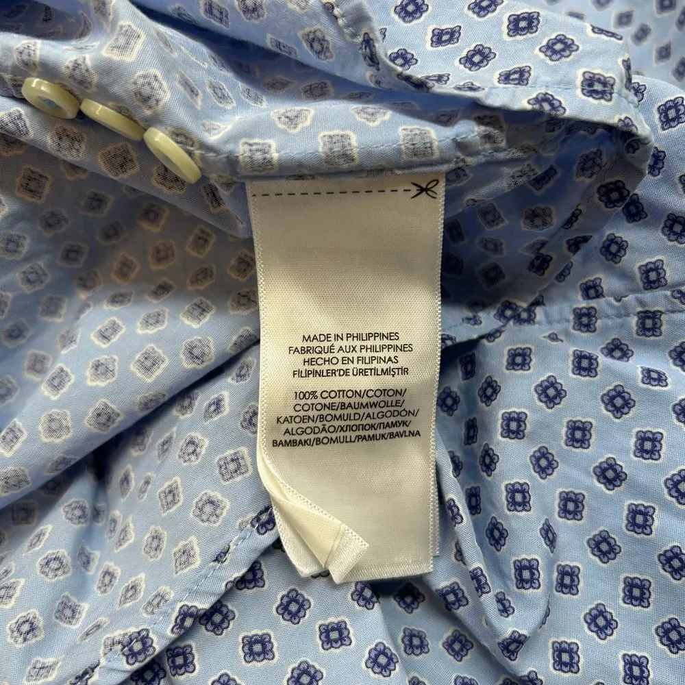 Polo Ralph Lauren Dress Shirt Mens 2XL Light Blue Geometric Print Button‎ Down
